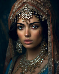 Portrait of a beautiful woman, ancient Persian style.