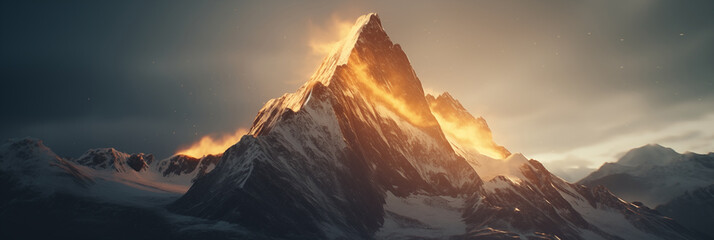 Majestic snowy mountain landscape. Inspiring view of a towering, snow-covered mountain peak