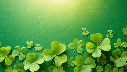  Green st patrick's day background with clovers copy space