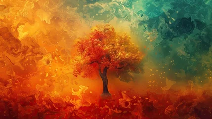 Poster An abstract representation of a tree enveloped in vivid autumn hues © Sataporn