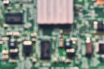 Electronic board with microchips in closeup.