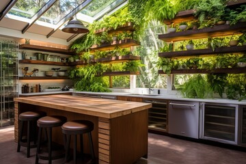 Serene Greenhouse-Inspired Kitchen Ideas: Plant Wall Backsplash Bliss