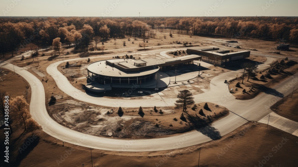 Aufkleber Generative AI Drone Capture of Highway Rest Facilities