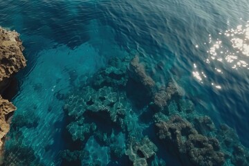 Fototapeta na wymiar Aerial View of Clear Blue Sea and Coral Reefs.