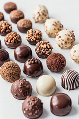 Collection of different sweet chocolate pralines