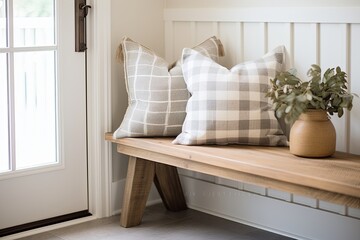 Obraz premium Farmhouse Pillow Comfort: Modern Entryway Designs with Cozy Seating Decor