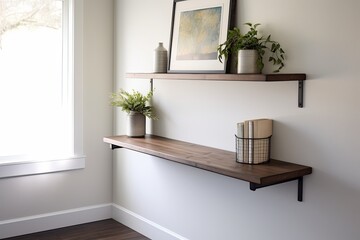 Laminate Flooring Delights: Cozy Modern Farmhouse Entryway with Wall Shelf Accents