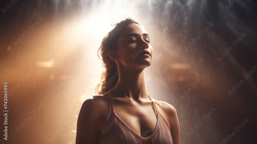 Poster generative ai ethereal light rays penetrating through abstract, misty atmospheres.envelop a beautifu