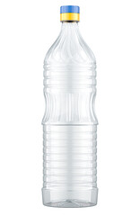 Empty plastic bottle 1 liter from oil, 3D rendering isolated on transparent background