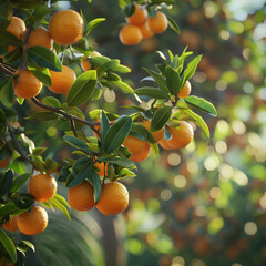 Photorealistic Mandarin tree full of ripe fruits
