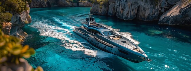 A watercraft, designed by naval architecture, is leisurely floating on the liquid surface,...