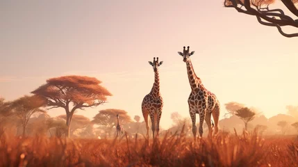 Poster Generative AI Graceful giraffes roaming across the savanna. © vadosloginov