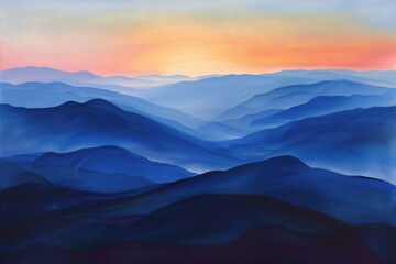 Majestic mountains glow softly as dawn breaks over the horizon, Generative AI