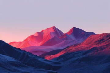 Majestic mountains glow softly as dawn breaks over the horizon, Generative AI