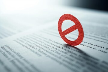 Fototapeta premium Prohibition sign over text document, concept of forbidden plagiarism, intellectual property