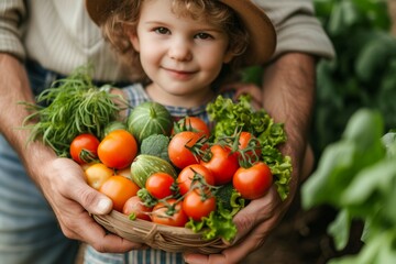 Family farmers harvest. Backdrop with selective focus and copy space