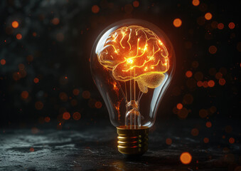 Illuminating Innovation: A Spectacular Image of a Light Bulb Fused with a Brain, Symbolizing the Power of Ideas and Creativity in Action