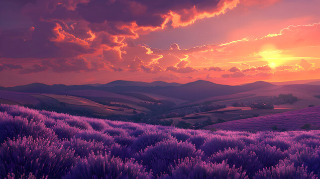 sunrise in the mountains 3d image,
Lavender Dreams at Magic Hour
