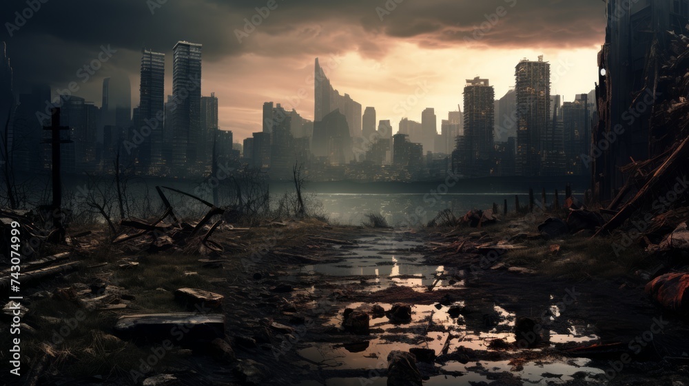Poster generative ai post-apocalyptic metropolis