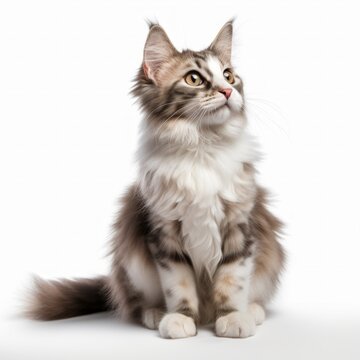 Realistic photo of a American Curl cat on a white background, curled ears, sweet expression, playful and affectionate demeanor Generative AI