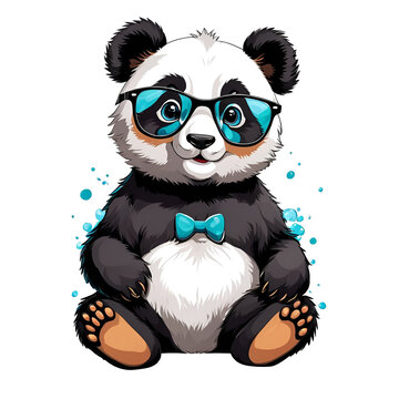 Cute and cheerful panda in cartoon style, t shirt design. isolate on white background.
