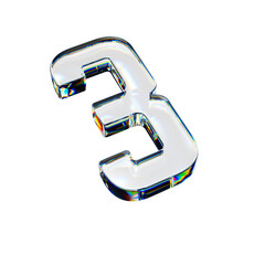 Transparent glass 3D 3 numbers with dispersion