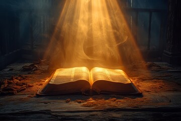 Open bible in candlelight 