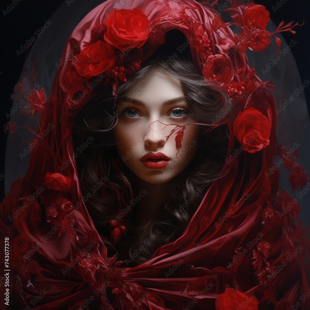 Poster generative ai futuristic woman's porter in ruby tones