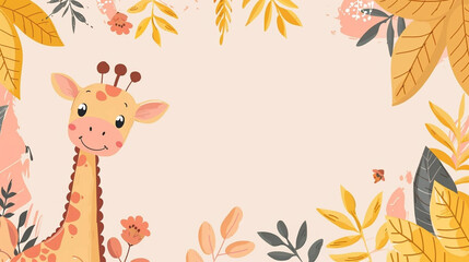 copy space, simple vector illustration, cartoon style, Baby Shower Greeting Card with cute Giraffe boy. Cute birth announcement card. Template voor birthday invitation card, birth announcement card mo