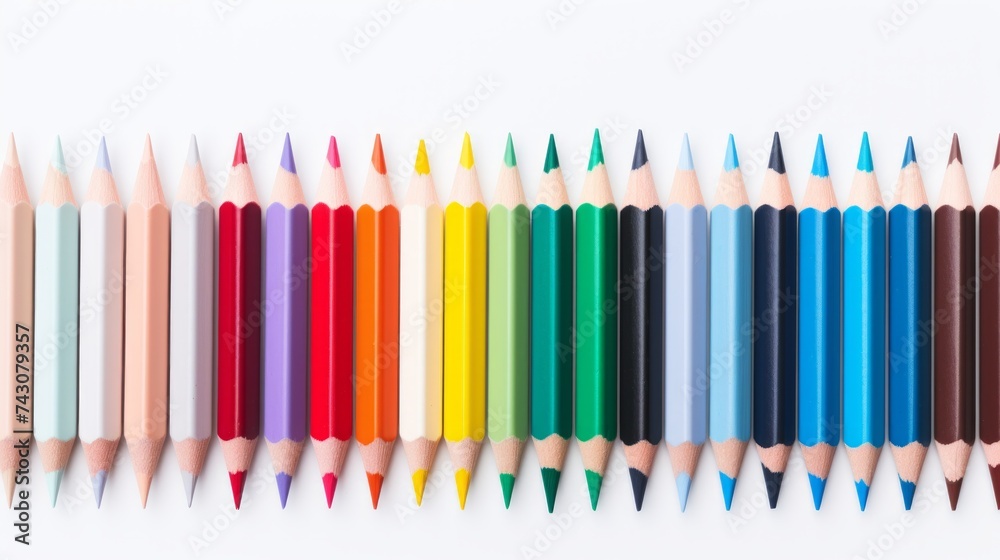 Aufkleber set of colored pencils lined up generative ai