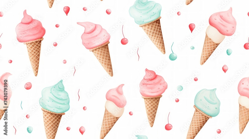 Poster Generative AI Simple aquarelle ice cream pattern