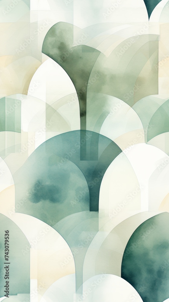 Poster Generative AI Simple watercolor design integrating Italian monastery arches and columns into an asymmetrical layout