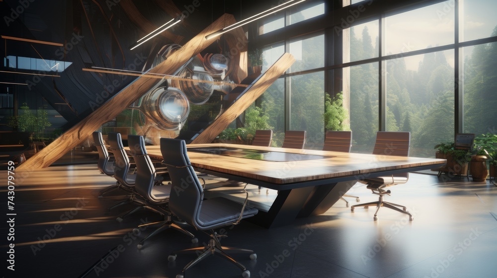 Poster generative ai sophisticated conference room with high-tech presentation facilities.