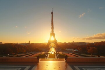 Sunrise Over Trocadero Square with the Eiffel Tower in Paris, France