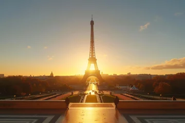Rolgordijnen Sunrise Over Trocadero Square with the Eiffel Tower in Paris, France © bomoge.pl