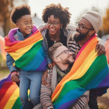 Stock image of LGBTQ couples and families spending time together, celebrating love and acceptance Generative AI