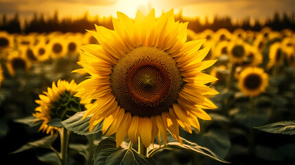 Sunflower background, summer sunflower field
