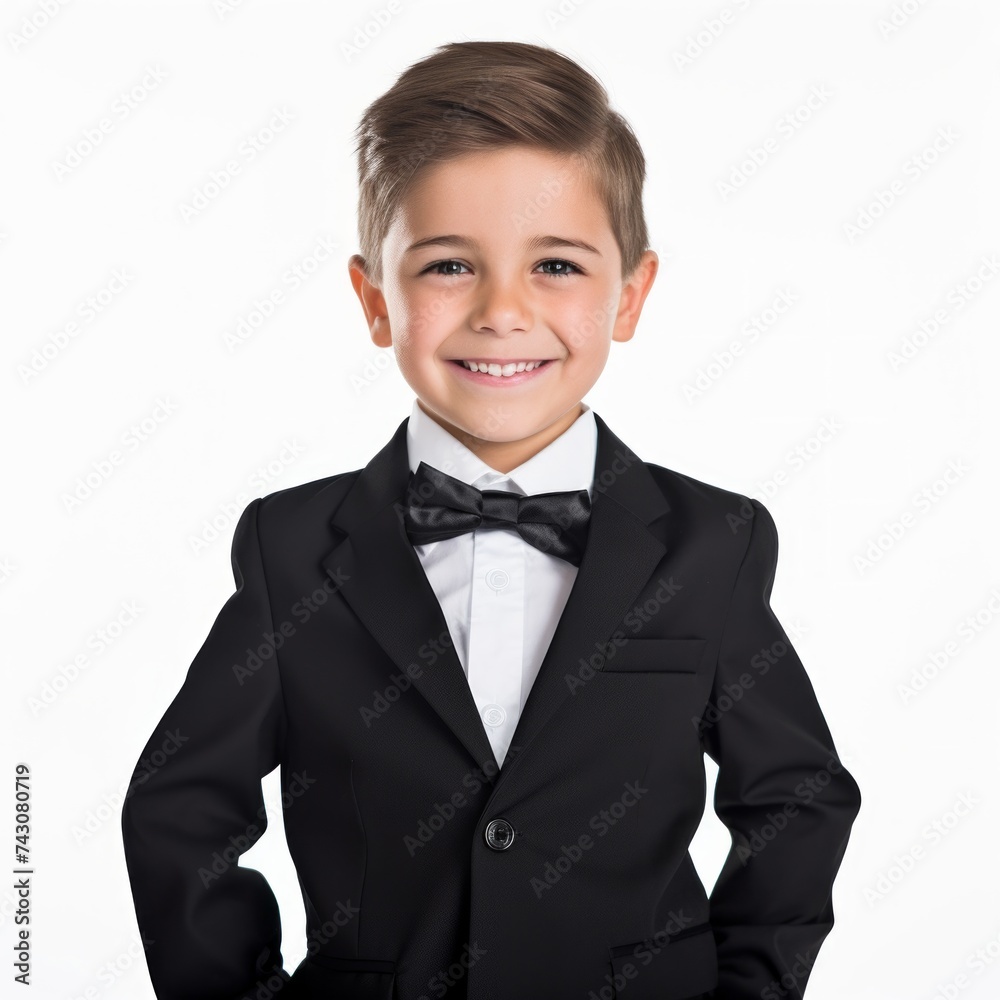 Poster Stock image of a child in formal wear on a plain white background Generative AI