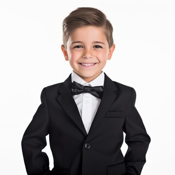 Stock image of a child in formal wear on a plain white background Generative AI