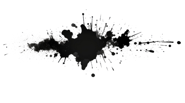 Black and white grunge ink splat isolated a transparent or white background