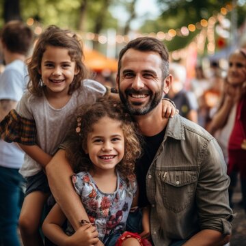 Stock image of a family participating in a community event or festival, togetherness and celebration Generative AI
