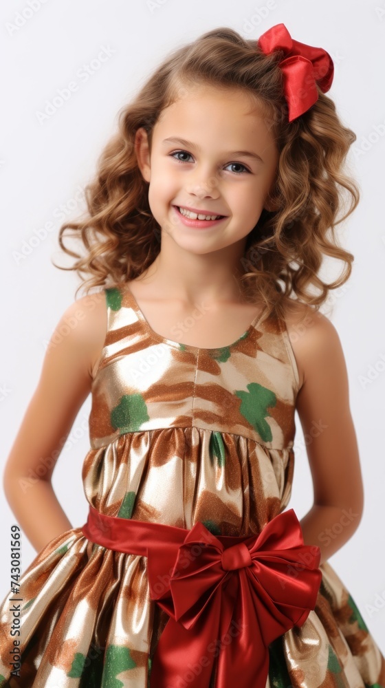 Aufkleber stock image of a girl in a festive party dress on a plain white background generative ai