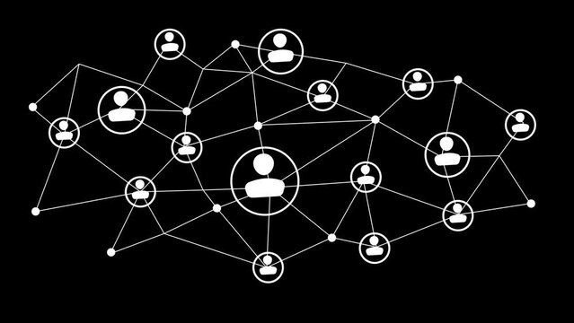 Social Network Icon Animation with Human Profiles Connected with dot and line in black background. Online Connection And Internet Concept 