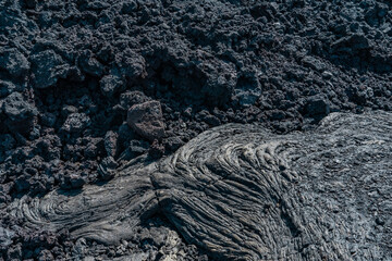 Pāhoehoe lava with ʻAʻā lava. Mauna Ulu Lookout. Chain of Craters Rd. Hawaiʻi Volcanoes...