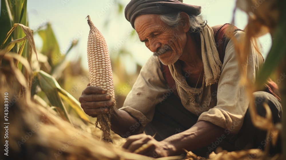 Poster generative ai the daily life of indigenous farmers cultivating maize or other crops in harmony with 