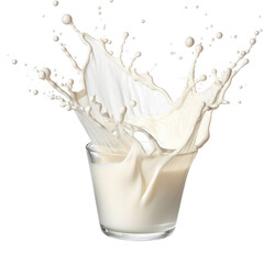Glass of milk with splash isolated on transparent a white background
