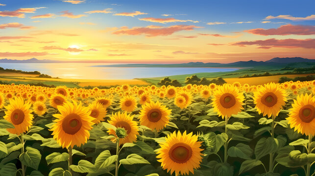 Sunflower background, summer sunflower field © jiejie