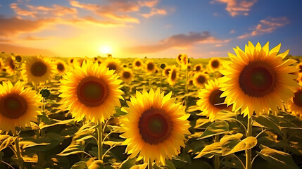 Fototapeta premium Sunflower background, summer sunflower field
