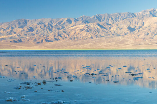 Lake Manly and salt flats at Badwater Basin in Death Valley National Park, California