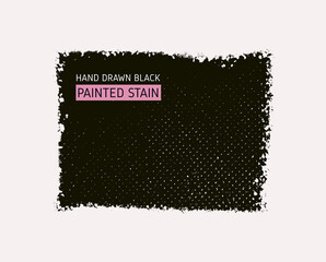 Hand drawn vector black painted stain. Modern artistic background. One color textured spot rectangular shape, greeting card, banner, poster. Design drawn, brush painted. Monochrome stroke background.